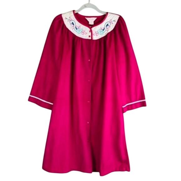 Lindsay Jordan Womans Sz Large Housecoat Robe Button Pink Comfort Pockets - Picture 1 of 10